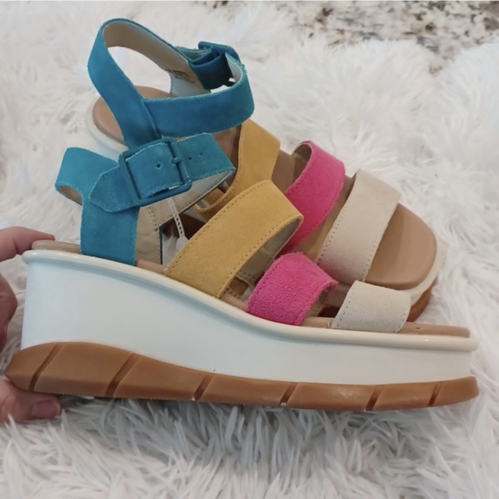 Sorel Joanie III ankle suede multi strap wedge women's sandals Size 7.5 NEW $165